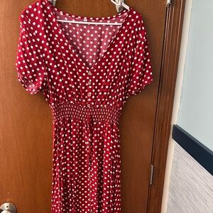 SHEIN Red Polka Dot Midi Dress